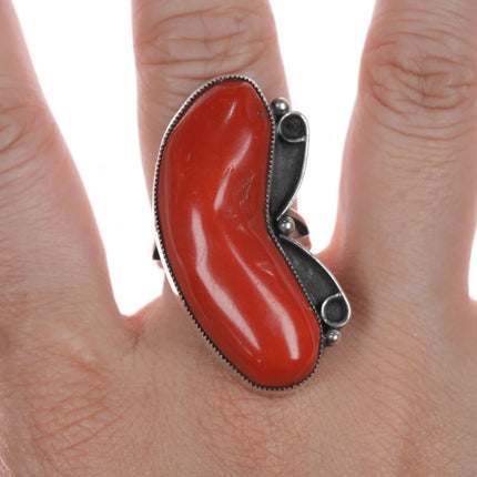 sz7.75 Larry Pinto Navajo Sterling Mediterranean coral ring - Estate Fresh Austin