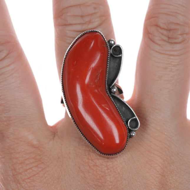 sz7.75 Larry Pinto Navajo Sterling Mediterranean coral ring - Estate Fresh Austin