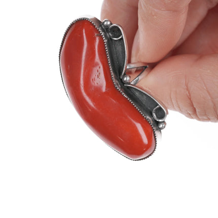 sz7.75 Larry Pinto Navajo Sterling Mediterranean coral ring - Estate Fresh Austin