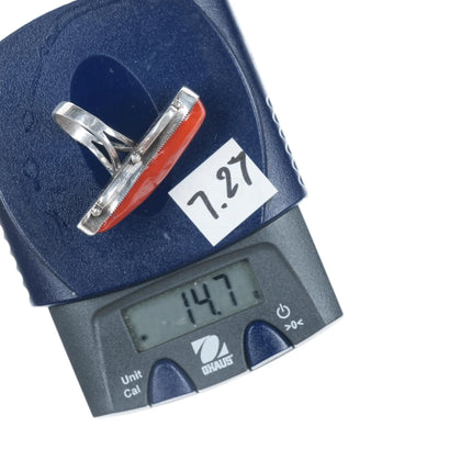 sz7.75 Larry Pinto Navajo Sterling Mediterranean coral ring - Estate Fresh Austin