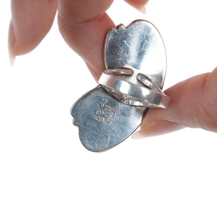 sz7.75 Larry Pinto Navajo Sterling Mediterranean coral ring - Estate Fresh Austin