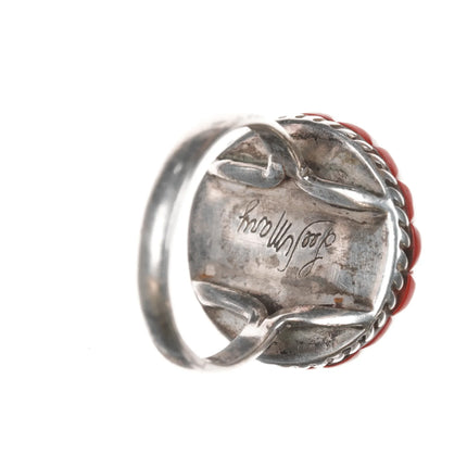 sz7.75 Lee and Mary Weebothee Zuni Mediterranean coral inlay ring - Estate Fresh Austin