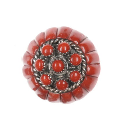 sz7.75 Lee and Mary Weebothee Zuni Mediterranean coral inlay ring - Estate Fresh Austin