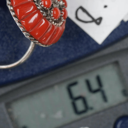 sz7.75 Lee and Mary Weebothee Zuni Mediterranean coral inlay ring - Estate Fresh Austin