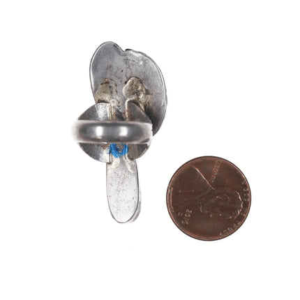 sz7.75 Vintage Native American silver blossom ring with double turquoise - Estate Fresh Austin