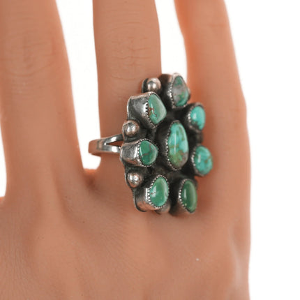 sz7.75 Vintage Pilot Mountain Turquoise Cluster Navajo silver ring - Estate Fresh Austin