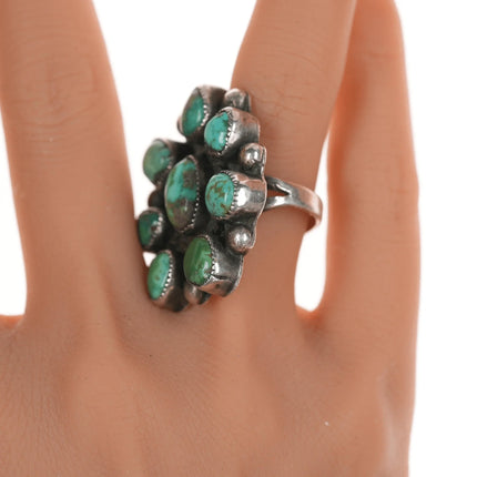 sz7.75 Vintage Pilot Mountain Turquoise Cluster Navajo silver ring - Estate Fresh Austin