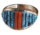 Sz8 14K gold High Grade Turquoise and Coral Native american ring Possibly Hopi - Estate Fresh Austin