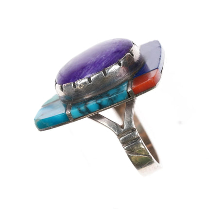 sz8 Benny Armijo Navajo Modernist silver Sugilite, Coral, turquoise ring - Estate Fresh Austin