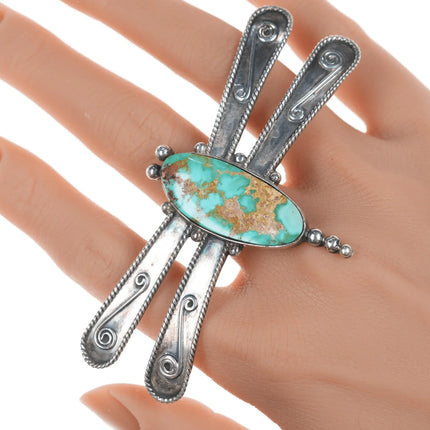 Sz8-Adjustable Vintatage Francis Navajo silver and turquoise dragonfly ring - Estate Fresh Austin