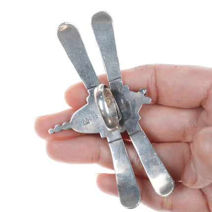 Sz8-Adjustable Vintatage Francis Navajo silver and turquoise dragonfly ring - Estate Fresh Austin