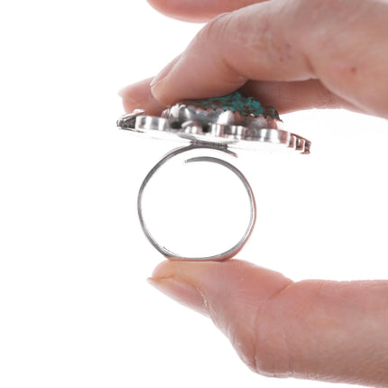 Sz8-Adjustable Vintatage Navajo silver and turquoise ring. - Estate Fresh Austin
