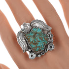 Sz8-Adjustable Vintatage Navajo silver and turquoise ring. - Estate Fresh Austin