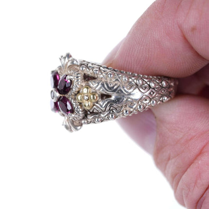 sz8 Barbara Bixby 18k Gold Sterling and Garnet ring - Estate Fresh Austin