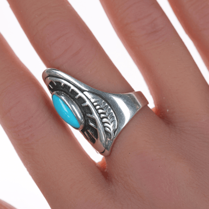 sz8 Ben Nighthorse Campbell (Cheyenne, b. 1933) Sterling and turquoise ring - Estate Fresh Austin