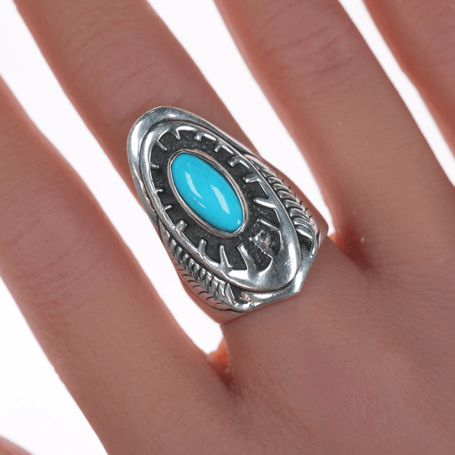 sz8 Ben Nighthorse Campbell (Cheyenne, b. 1933) Sterling and turquoise ring - Estate Fresh Austin