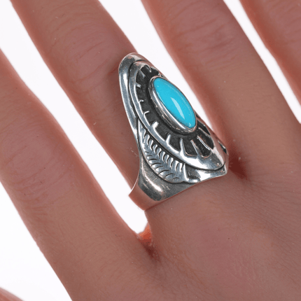 sz8 Ben Nighthorse Campbell (Cheyenne, b. 1933) Sterling and turquoise ring - Estate Fresh Austin