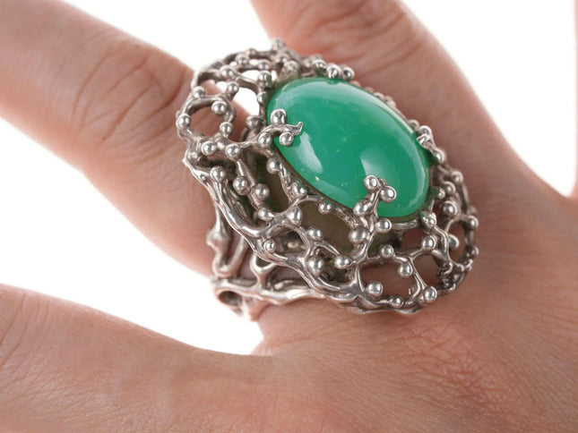 sz8 Large Vintage Sterling Chrome Chalcedony ring - Estate Fresh Austin