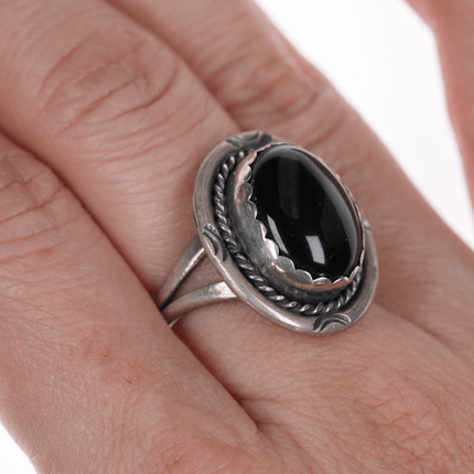 Sz8 PP Native American sterling and onyx ring - Estate Fresh Austin