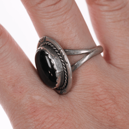 Sz8 PP Native American sterling and onyx ring - Estate Fresh Austin