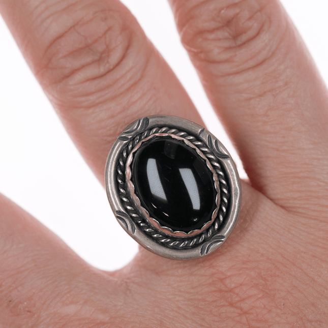 Sz8 PP Native American sterling and onyx ring - Estate Fresh Austin