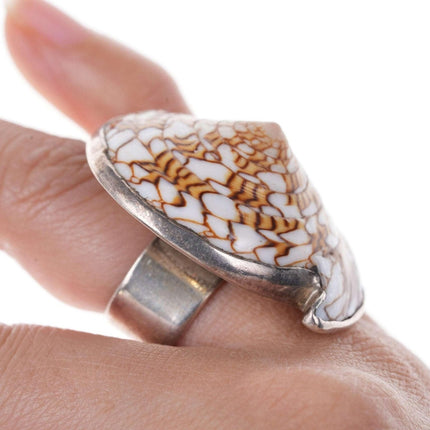 sz8+ Retro Adjustable 950 silver shell ring - Estate Fresh Austin