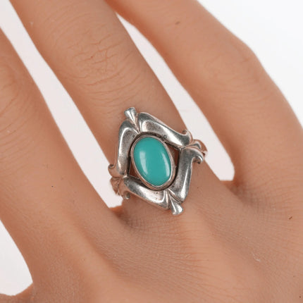 sz8 Vintage Bell trading post cast silver and turquoise ring - Estate Fresh Austin