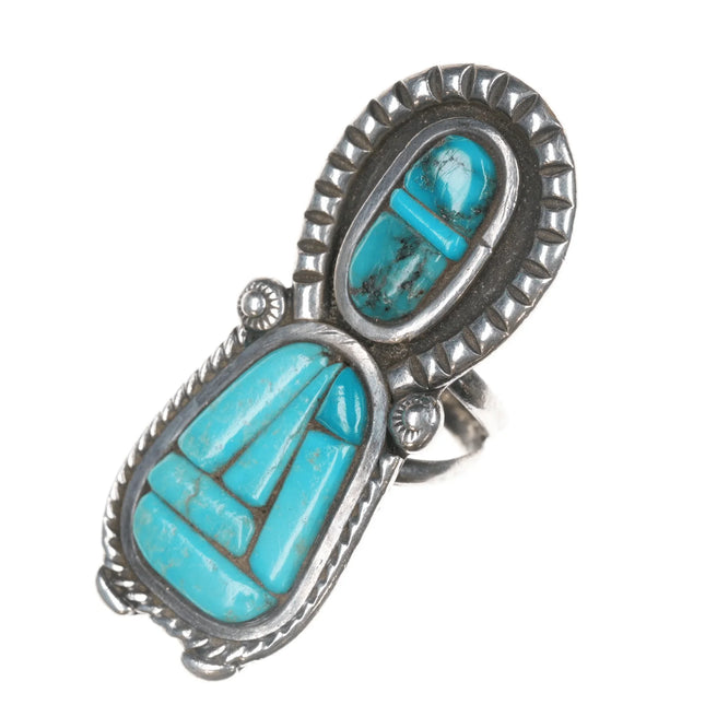 sz8 Vintage Native American cobblestone turquoise silver kachina form ring - Estate Fresh Austin