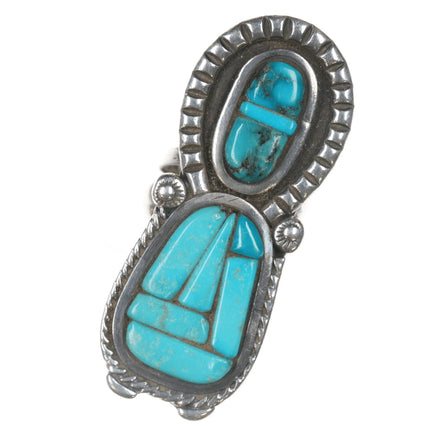 sz8 Vintage Native American cobblestone turquoise silver kachina form ring - Estate Fresh Austin