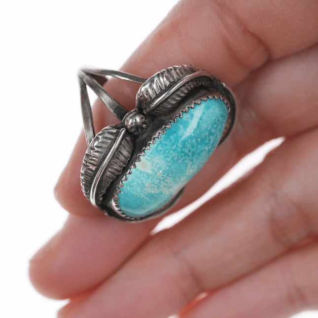 sz8 Vintage Native American silver and turquoise ring with 4 leaves - Estate Fresh Austin