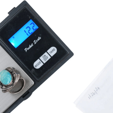 sz8 Vintage Native American silver and turquoise ring with 4 leaves - Estate Fresh Austin