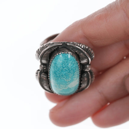 sz8 Vintage Native American silver and turquoise ring with 4 leaves - Estate Fresh Austin