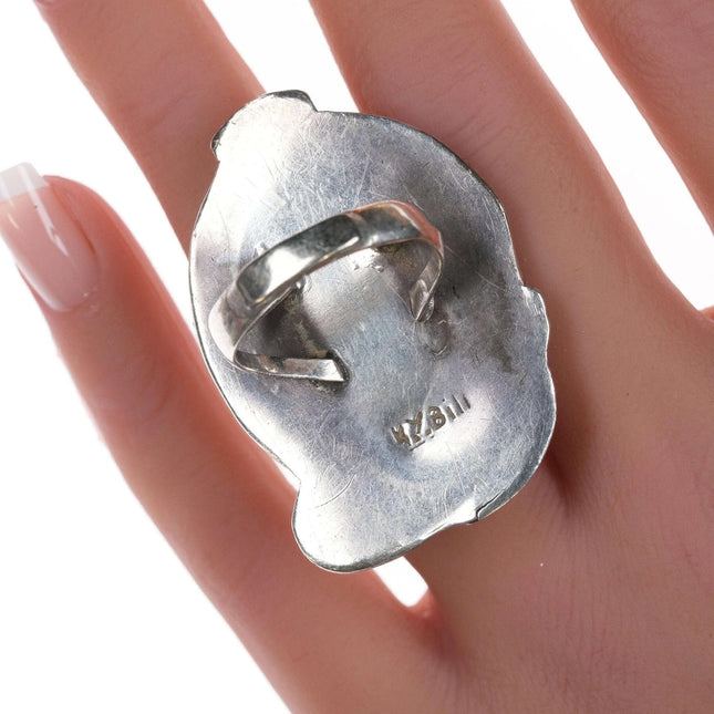 sz8 Vintage Native American Sterling Cardinal inlay ring - Estate Fresh Austin