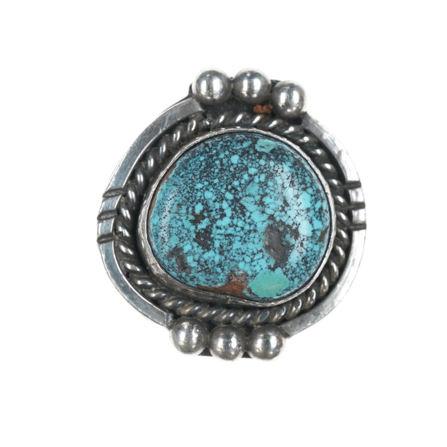 sz8 Vintage Native American sterling ring with turquoise beaded edge - Estate Fresh Austin