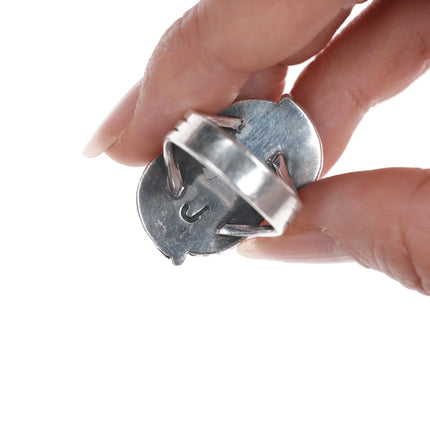 sz8 Vintage Native American turquoise silver feather ring - Estate Fresh Austin