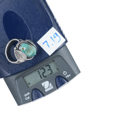 sz8 Vintage Native American turquoise silver feather ring - Estate Fresh Austin