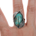 sz8 Vintage Native American turquoise silver feather ring - Estate Fresh Austin