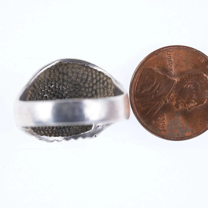 Sz8 Vintage Southwestern Sterling Chip inlay eagle biker ring - Estate Fresh Austin