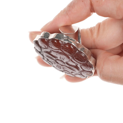 sz8 Vintage Sterling carved Carnelian agate ring - Estate Fresh Austin