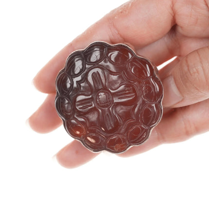 sz8 Vintage Sterling carved Carnelian agate ring - Estate Fresh Austin