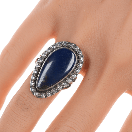 Sz8 Wilson Padilla Navajo Silver and dark blue Azurite or Jasper ring - Estate Fresh Austin