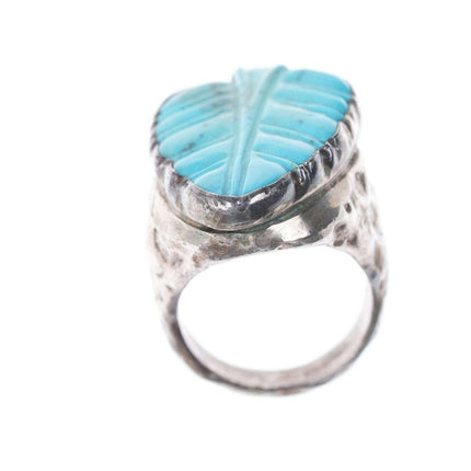 sz8 Zuni Carved turquoise silver leaf ring - Estate Fresh Austin