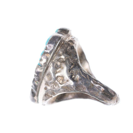 sz8 Zuni Carved turquoise silver leaf ring - Estate Fresh Austin