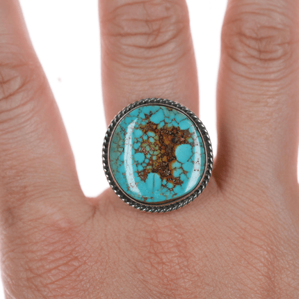 sz8.25 L Ganado Navajo silver ring with spiderweb turquoise - Estate Fresh Austin