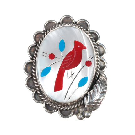 sz8.25 Large Zuni sterling redbird ring - Estate Fresh Austin