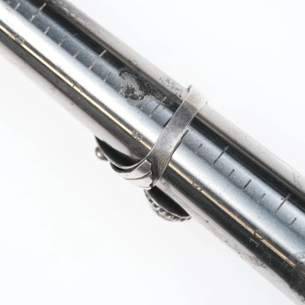 sz8.5 Adjustable Vintage Native American silver ring with two turquoise - Estate Fresh Austin