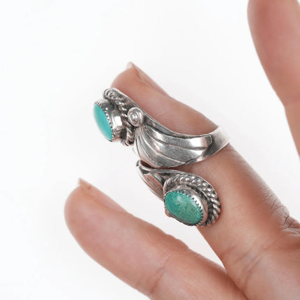 sz8.5 Adjustable Vintage Native American silver ring with two turquoise - Estate Fresh Austin