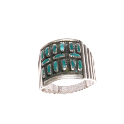 sz8.5 Cecil & Connie Hattie Zuni 1970‘s turquoise needlepoint sterling ring - Estate Fresh Austin