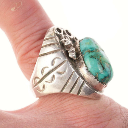 Sz8.5 Large Vintage Native American Sterling/turquoise men's ring - Estate Fresh Austin