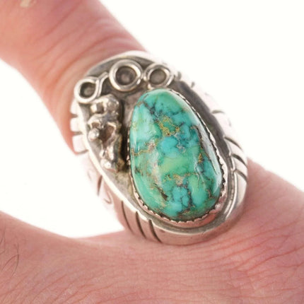 Sz8.5 Large Vintage Native American Sterling/turquoise men's ring - Estate Fresh Austin